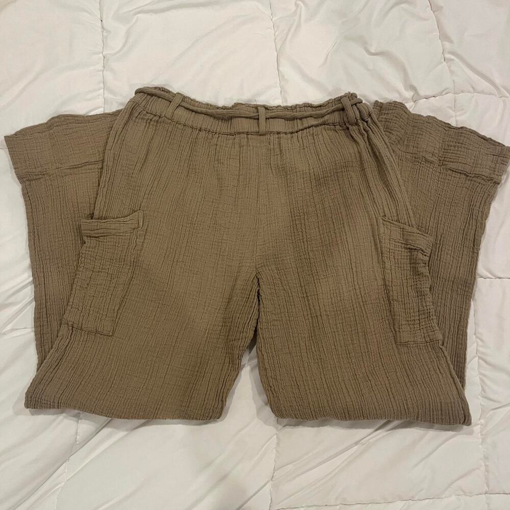 Deja Bleu Tan brown linen Cargo Pants - Picture 3 of 4